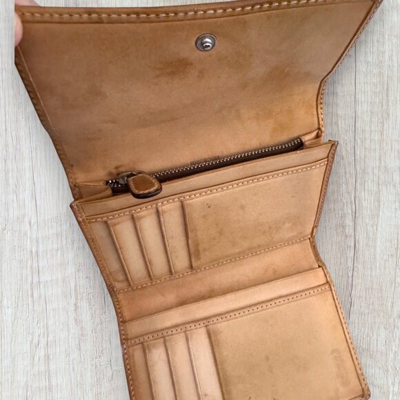 Coach Signature Canvas Leather Trim Bifold Checkbook Wallet Brown Khaki - Picture 2 of 9